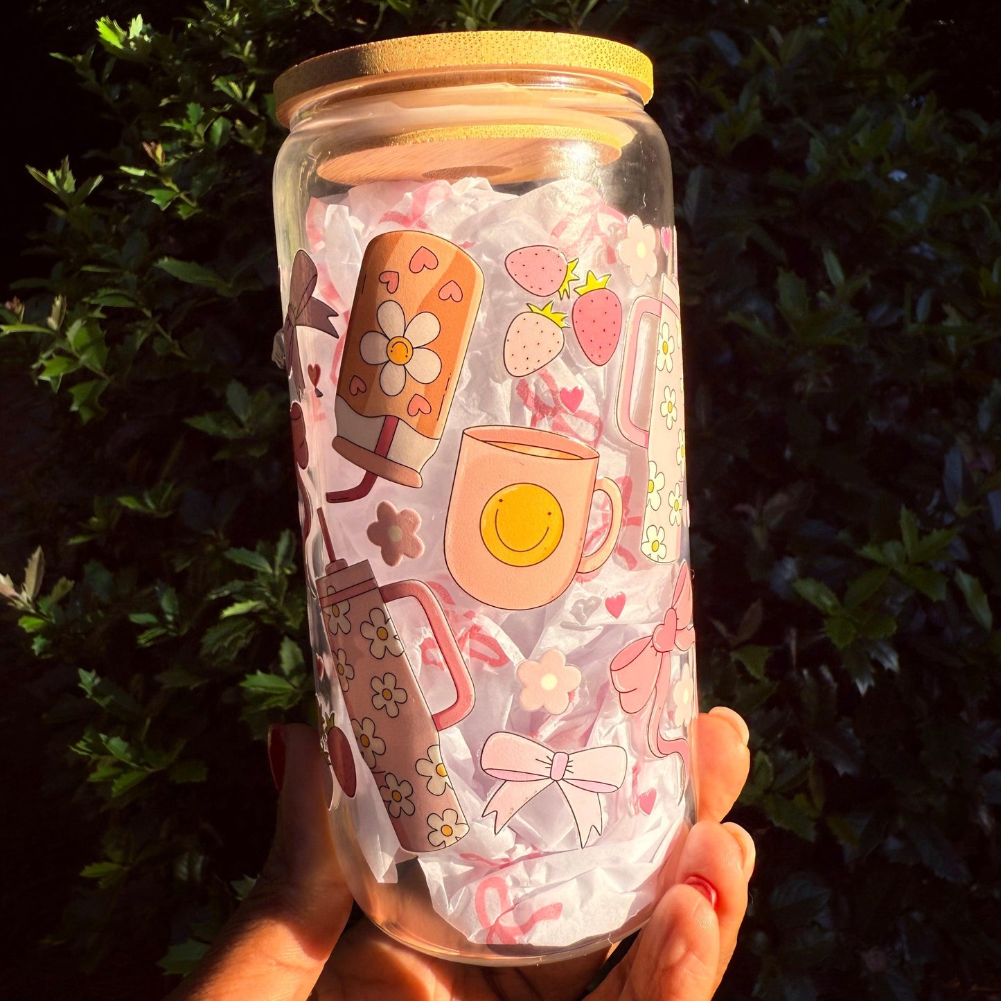 16oz coffee Glass Cup with Custom Wrap