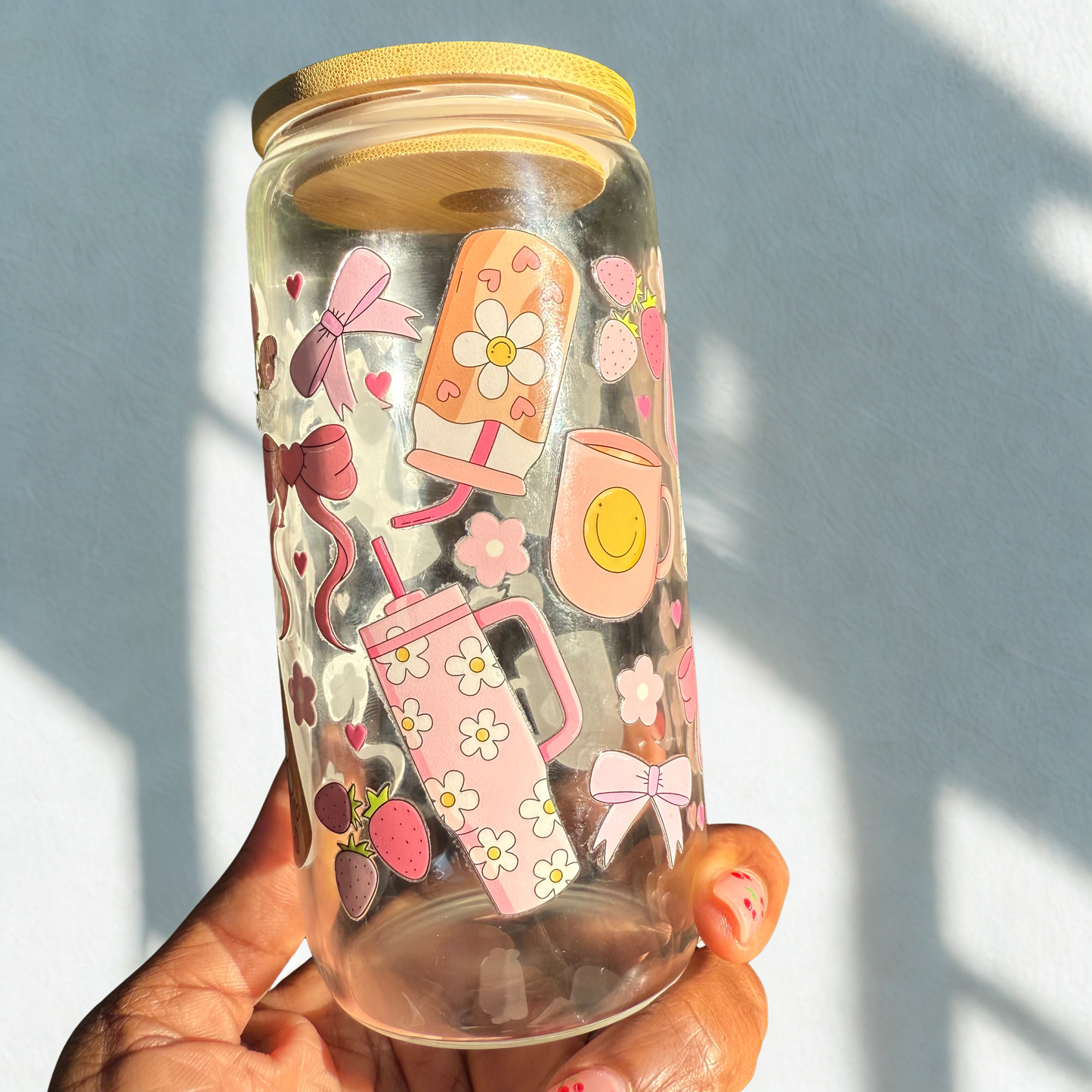 Coffee and Bows 16oz Glass Cup with Custom Wrap