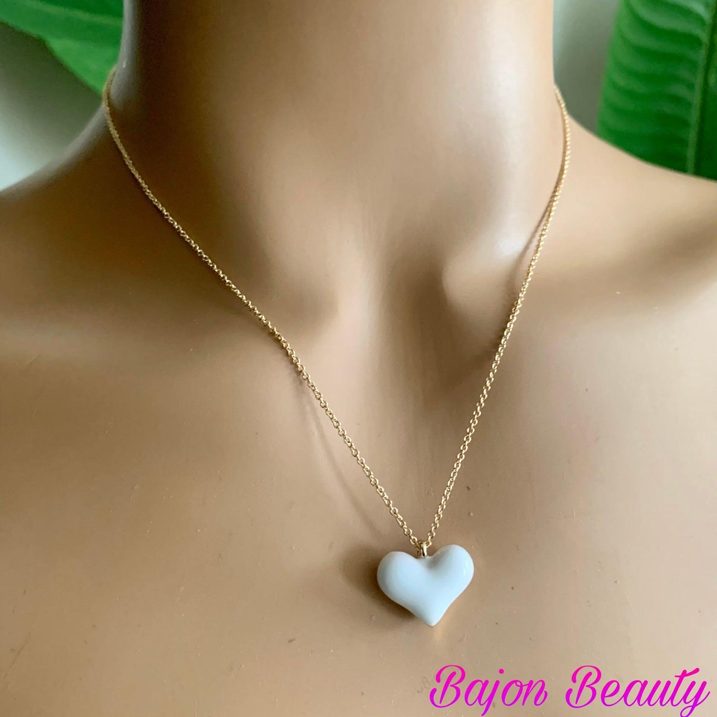 White Enamel Heart Pendant Necklace
