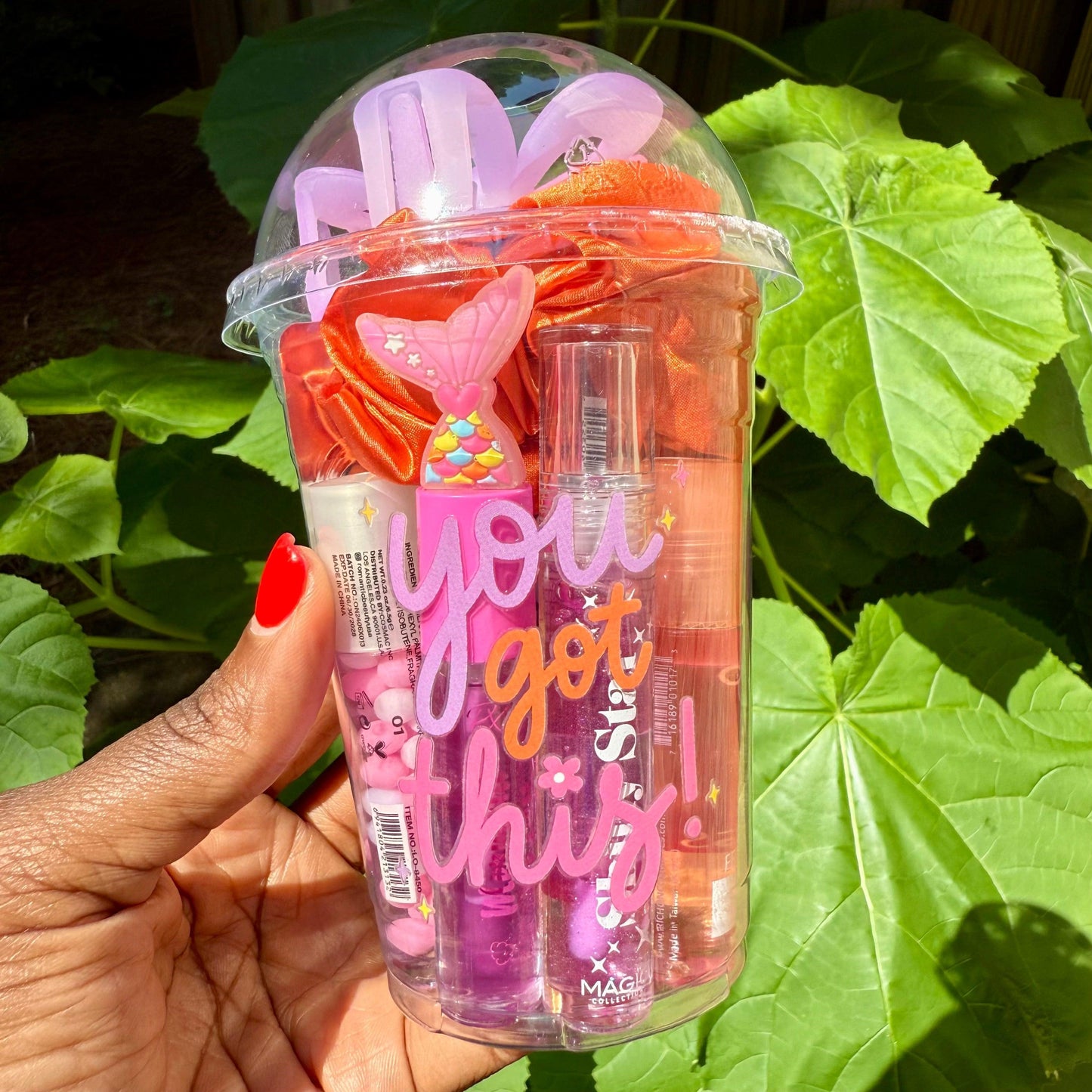 smoothie cup with beauty products