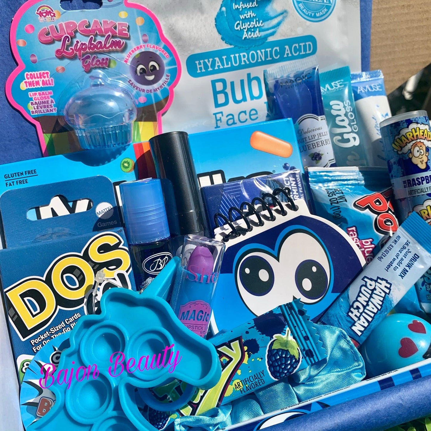 Blue Lip Gloss Snack Box with Candy and Accessories