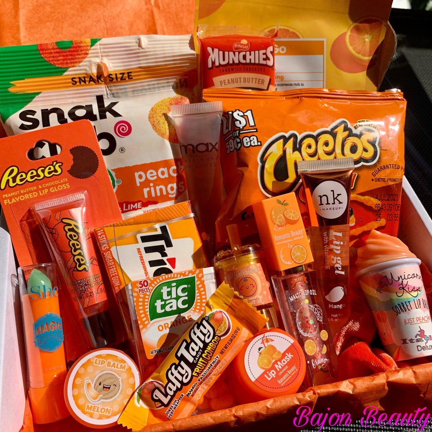 Orange Lip Gloss Snack Box with Candy and Accessories