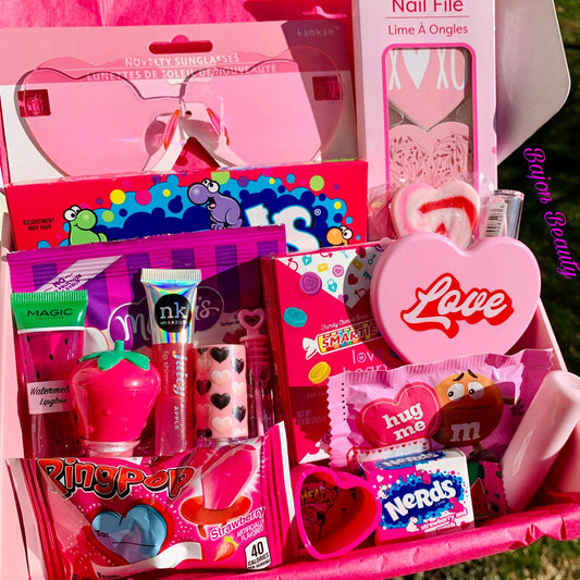 Pink Lip Gloss Snack Box with Candy and Accessories