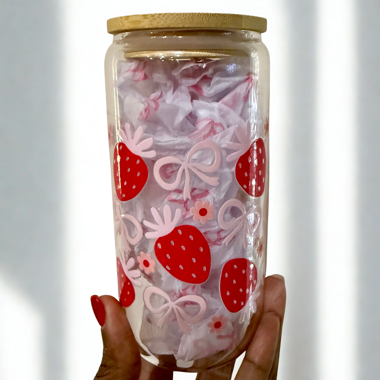 16oz Strawberry Glass Cup with Custom Wrap