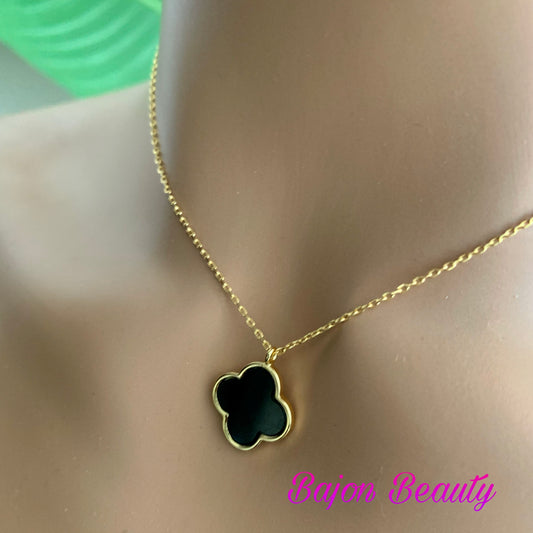 Black Lucky Clover Leaf Pendant Necklace