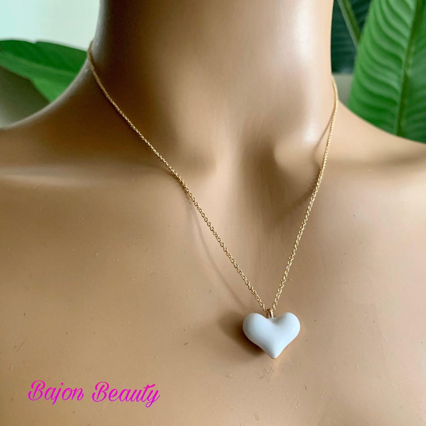 White Enamel Heart Pendant Necklace