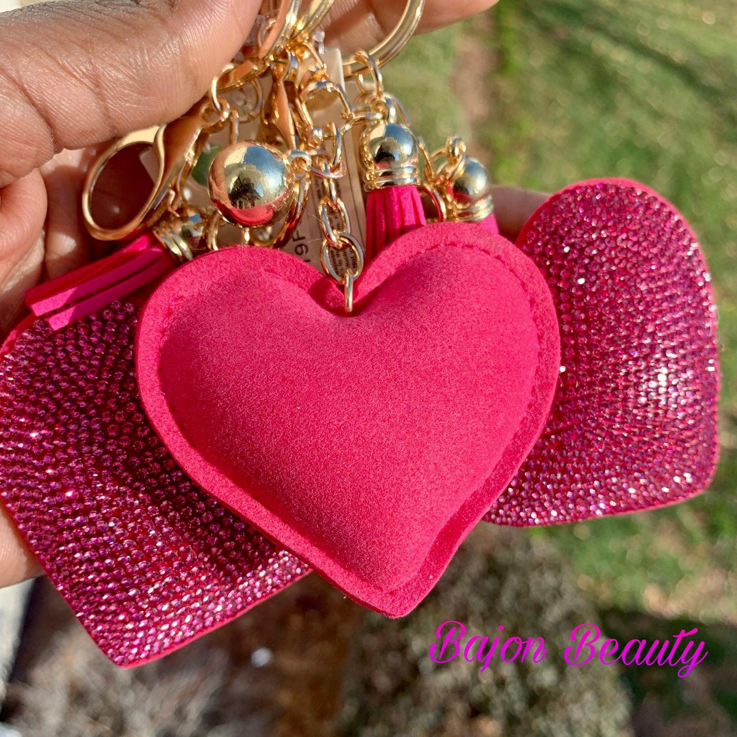 Pink Bling Heart Tassel Keychain