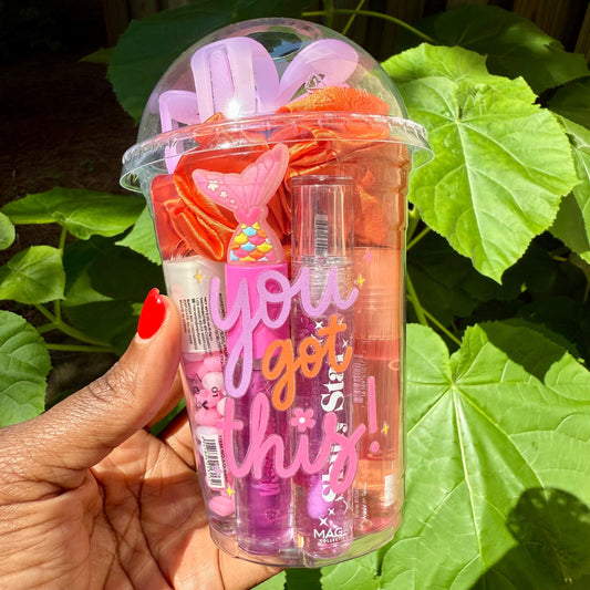 smoothie cup with beauty products