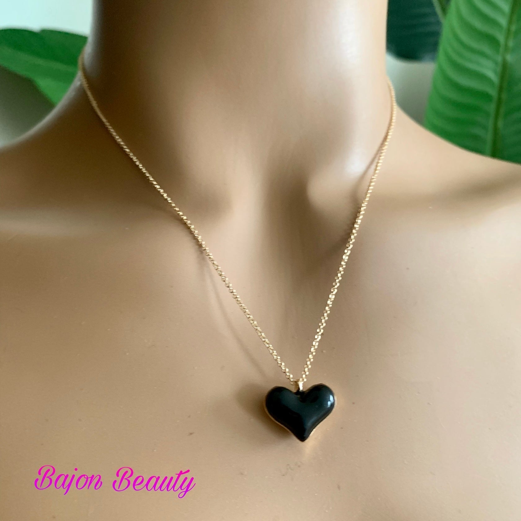 Black Enamel Heart Pendant Necklace