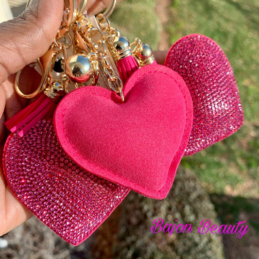 Pink Bling Heart Tassel Keychain