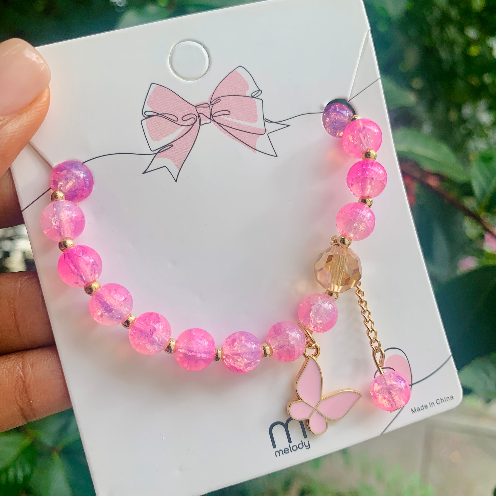 Butterfly Beaded Bracelet Pink