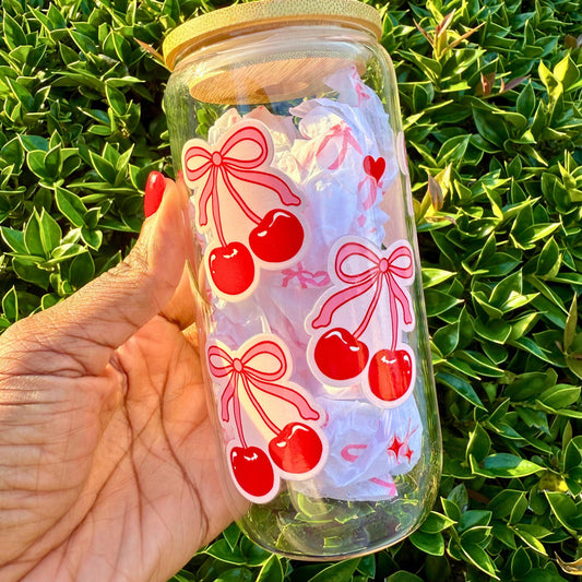Cherry Glass Cup with Custom Wrap