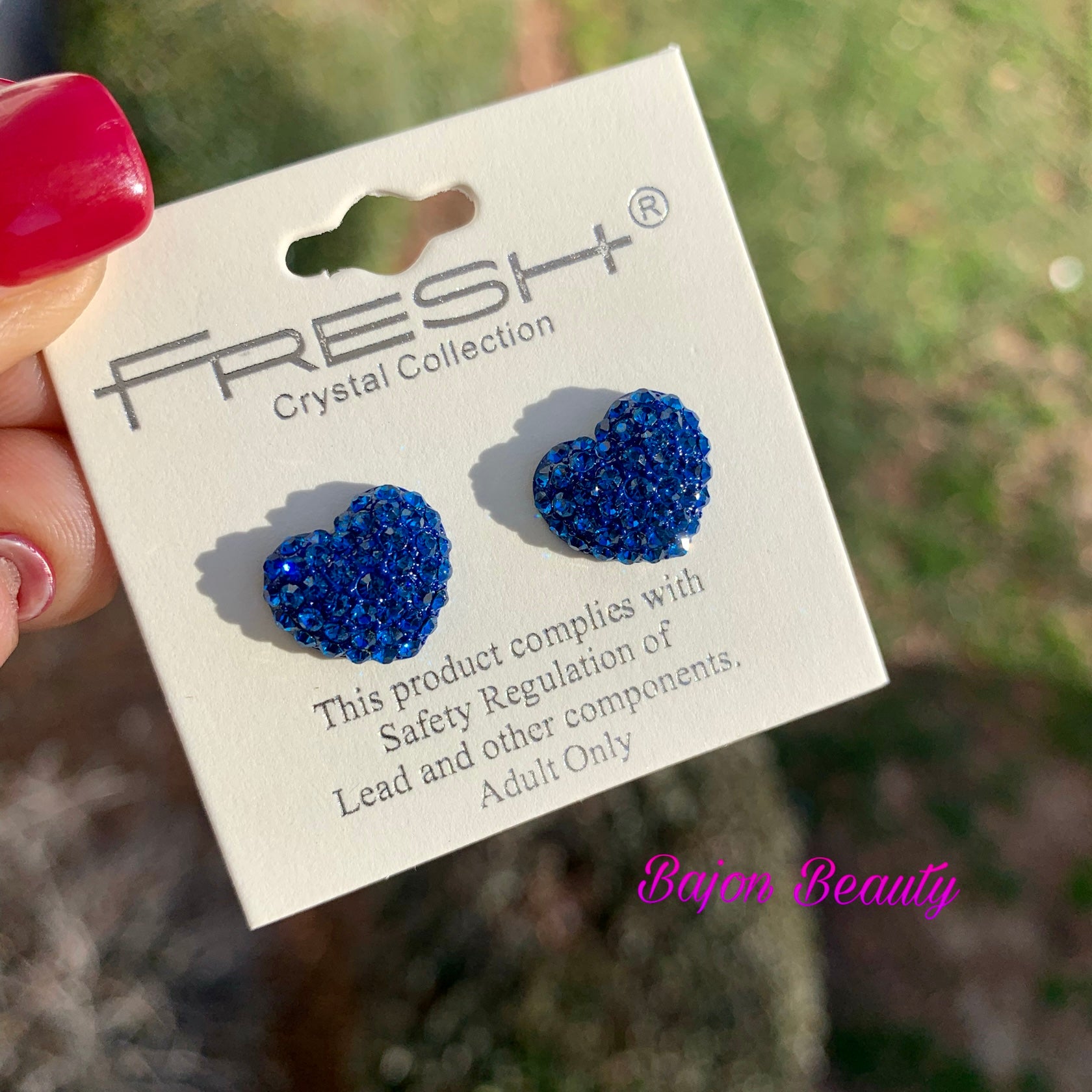 Blue Crystal pave heart stud earrings