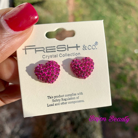 Fuchsia Crystal pave heart stud earrings