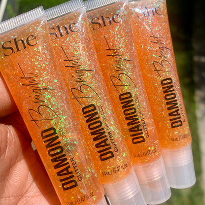 S.he Makeup Diamond Bright Glitter Lip Gloss Peach