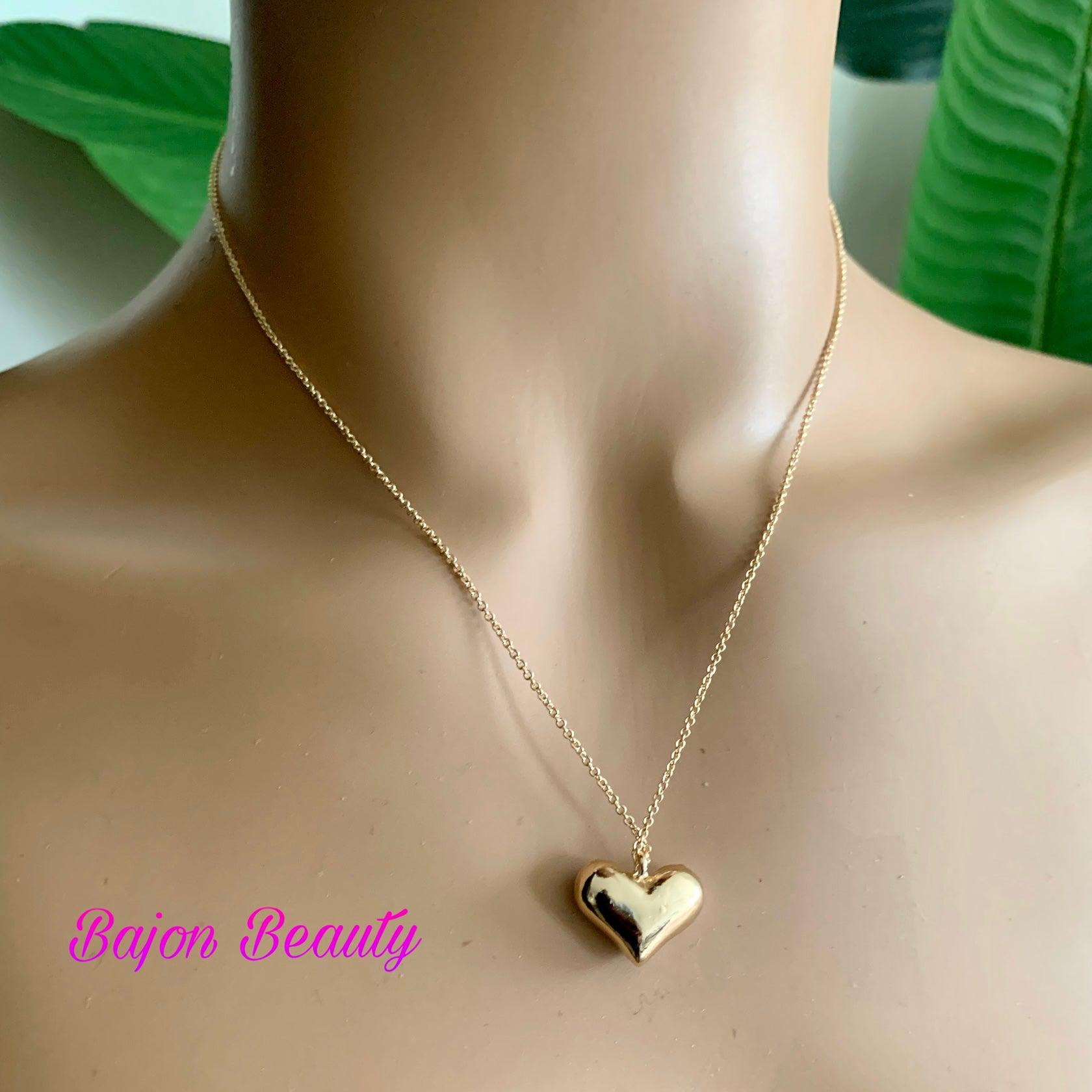 Gold Enamel Heart Pendant Necklace