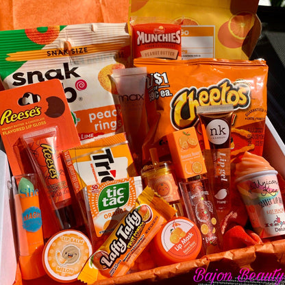 Orange Lip Gloss Snack Box with Candy and Accessories