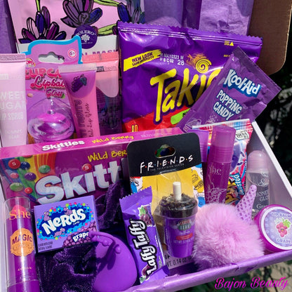 Purple Lip Gloss Snack Box with Candy and Accessories