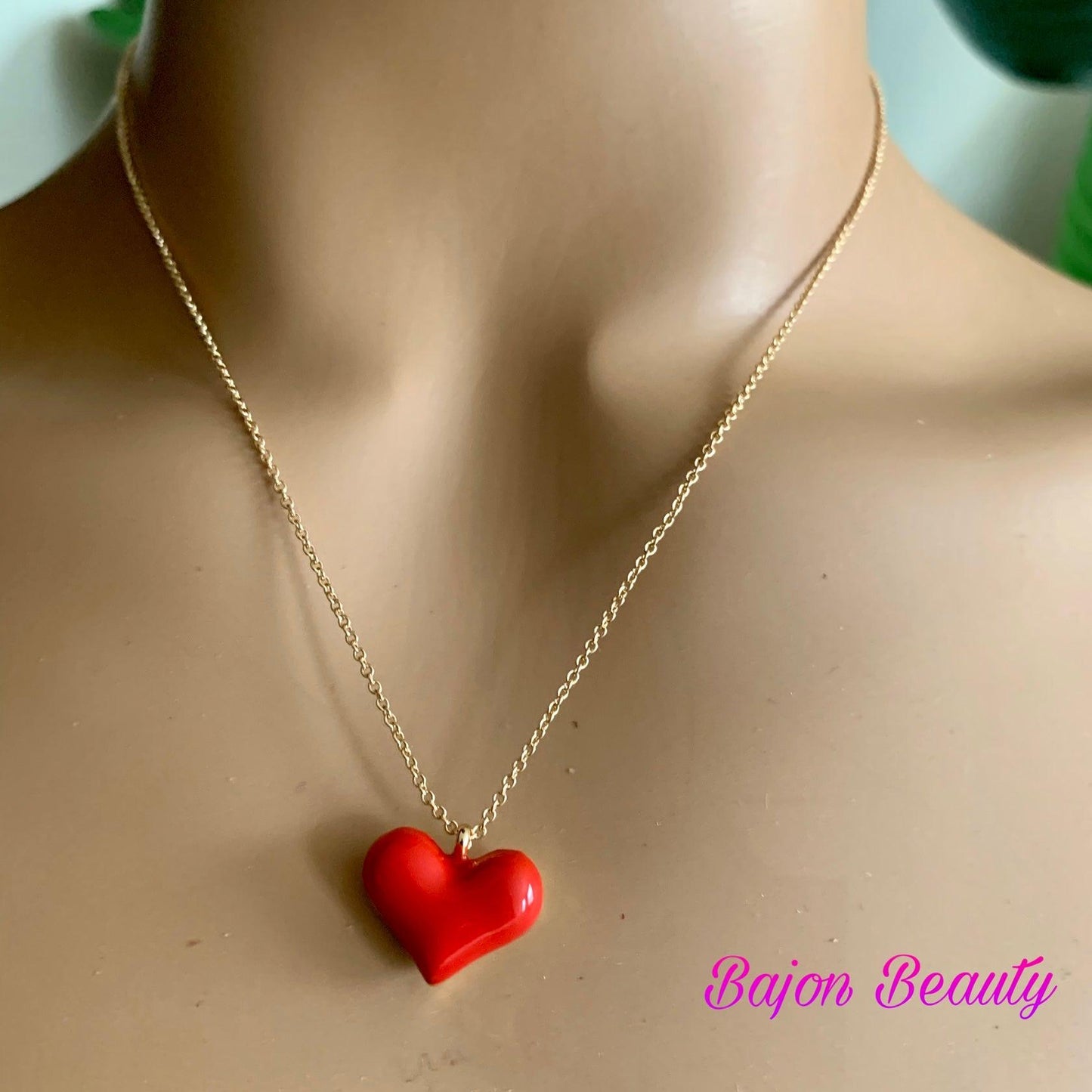 Red Enamel Heart Pendant Necklace