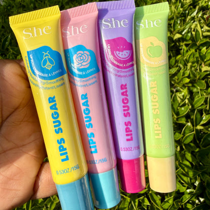 She lip sugar in honey, rose, watermelon, and apple