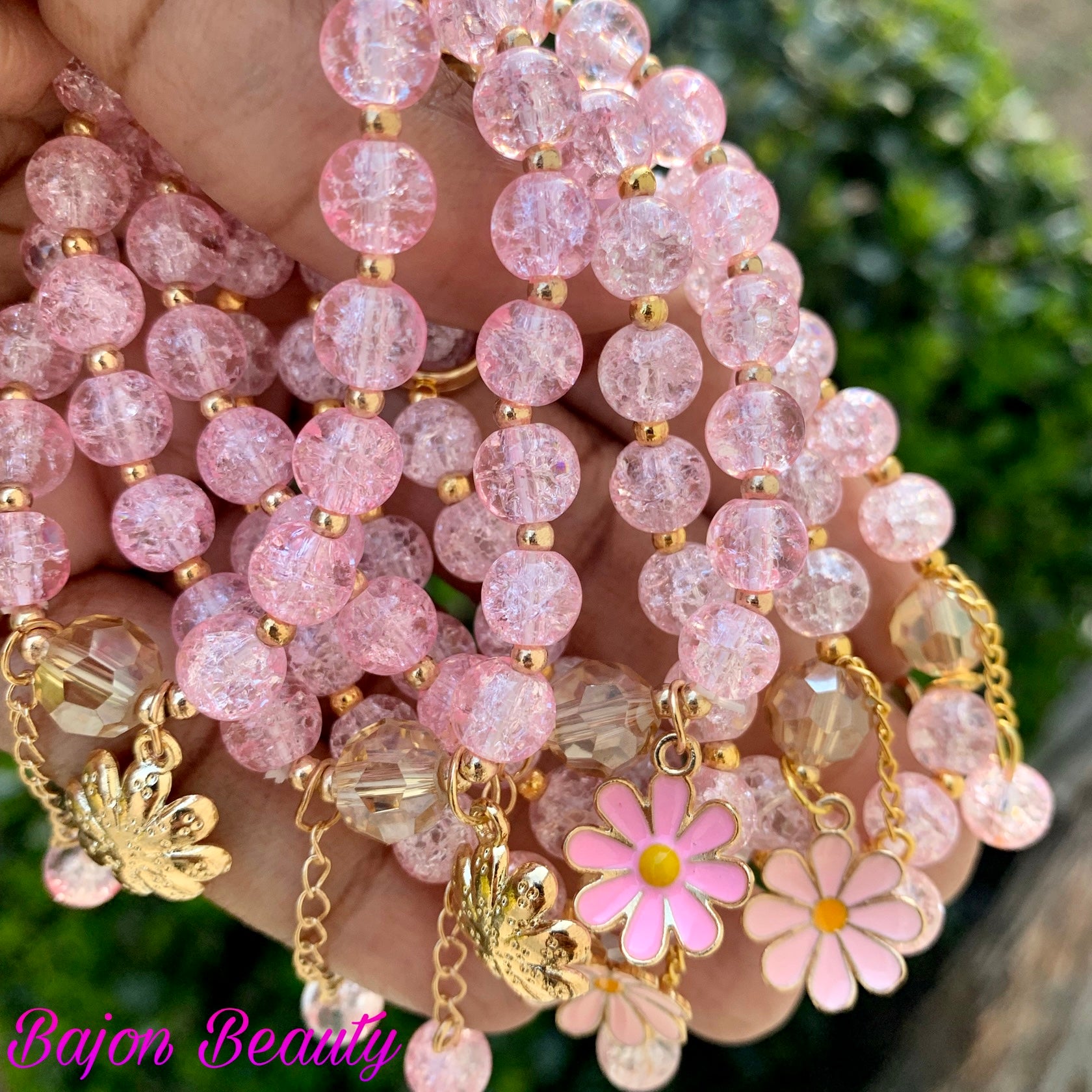 Light Pink Flower Beaded Bracelet