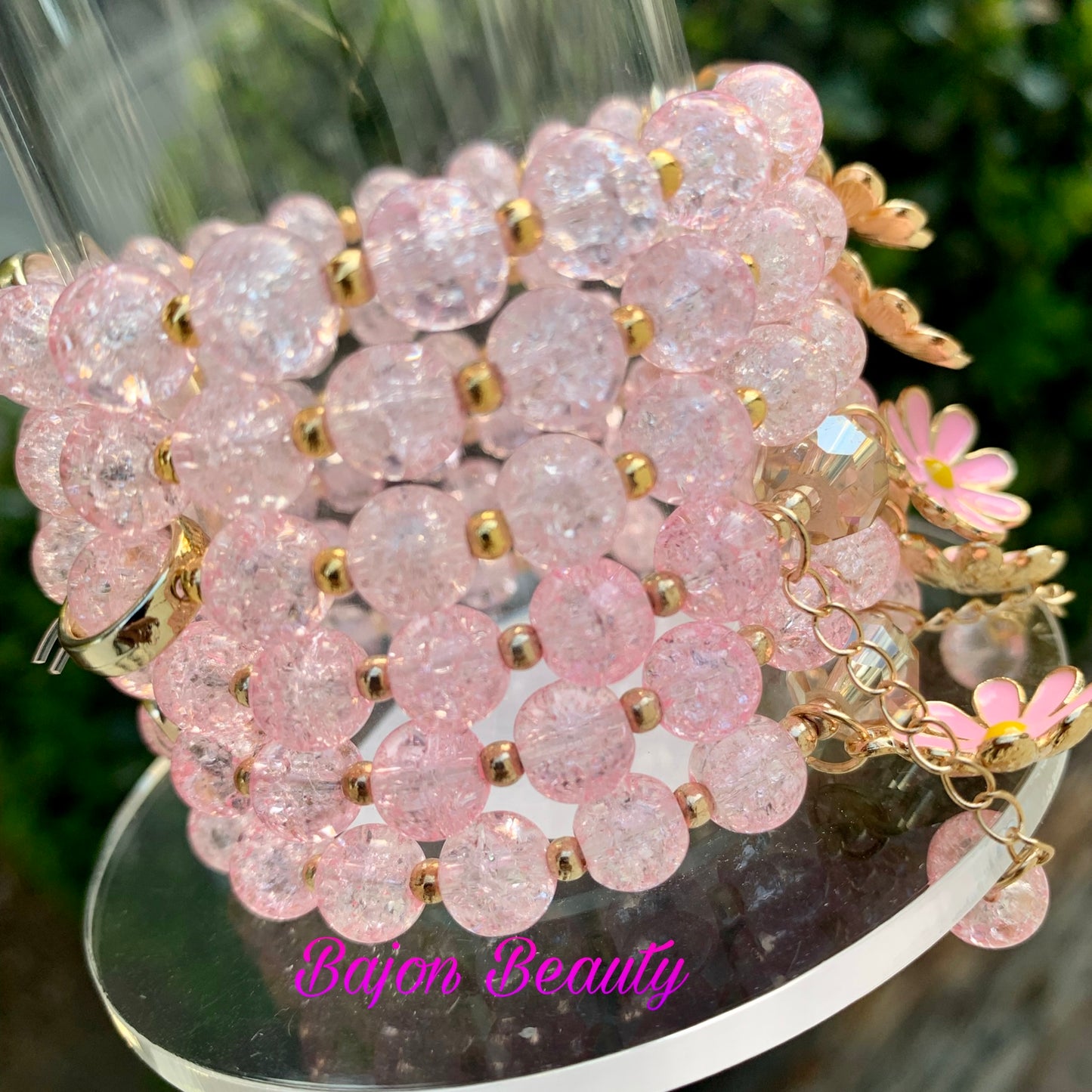  Pink Flower Beaded Bracelet