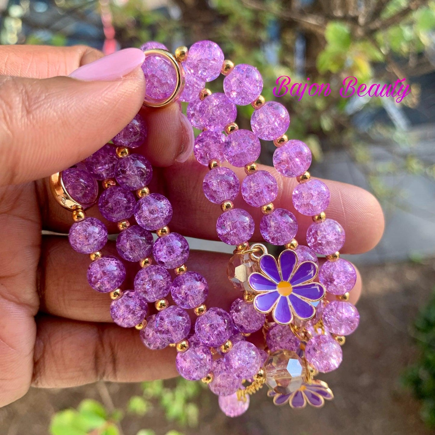 Purple Flower Beaded Bracelet